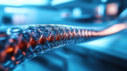Poster - Close-up of bioengineered stents in a medical setting, designed for cardiovascular health, with space for explanatory text on the side.