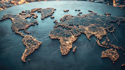 Poster - Detailed World Map in Gold and Black with Network Connections