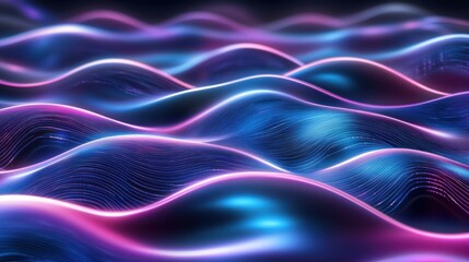 Poster - hi-tech motion graphic background, featuring sleek neon lines, glowing circuits, and dynamic digital waveforms in shades of blue, purple, 