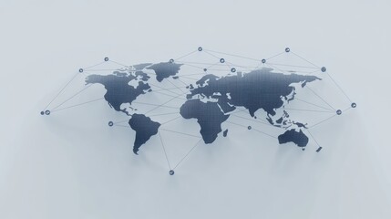 Poster - World Map with Connected Network Nodes and Data Visualization Elements
