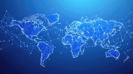 Poster - Abstract Global Network Connection Map in Blue Digital Style