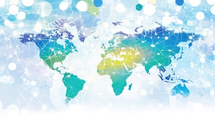 Poster - Colorful World Map with Network Connections and Abstract Background
