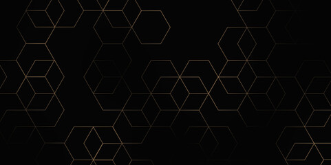 Poster - luxury black pattern geometric mesh cell texture. Abstract minimal geometric black and gold light background. abstract hexagon geometric surface vector illustration Poster, wallpaper, Landing page. 