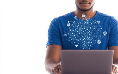 Aufkleber - A modern individual engages with technology, showcasing a network of interconnected digital icons representing innovation