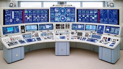 Poster - Intricate Control Panel with Futuristic Digital Displays and Instrumentation