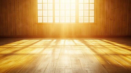 Poster - Warm Sunlight Streaming Through Window in Wooden Interior Space