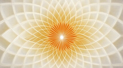 Poster - Geometric Pattern with Radiant Orange Flower Shape on Soft Background