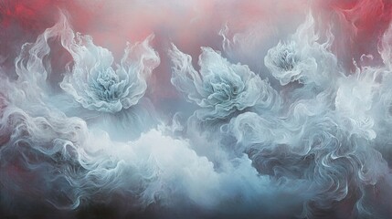 Poster - Ethereal Clouds and Floral Shapes in Dreamy Sky Background