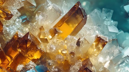 Poster - Luminous crystalline formations showcasing intricate textures and warm hues of calcium minerals in a stunning natural display