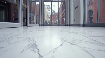 Poster - Bright Modern Lobby with Marble Floor and Large Windows in City Center