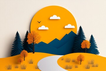 Poster - A stylized graphic of a winding forest trail, using simple shapes and muted earth tones to create a clean, modern look