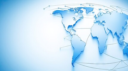 Poster - Abstract Blue World Map with Connecting Lines and Points