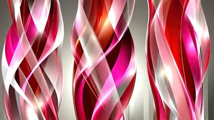 Aufkleber - Colorful Abstract Waves in Red and Pink Tones with Shiny Highlights