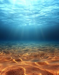 beautiful underwater sea sandy scene view and ripples on water surface with blue sky and clouds back