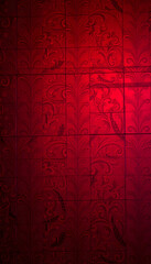 dark, baroque red wallpaper may used as background, glowing neon. isolated with white highlights