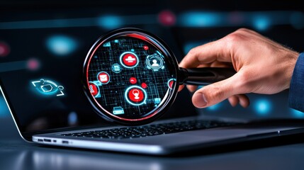 Poster - Futuristic Digital Dashboard on Laptop Computer Screen for Cybersecurity and Data Analytics