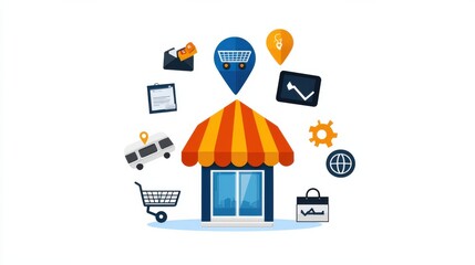 Poster - of an Online Shopping Store or Ecommerce Website with Various Icons and Symbols