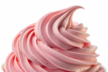 Wall Mural - A swirl of creamy pink soft serve ice cream with a smooth texture, invitingly displayed against a clean white background.