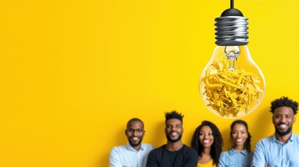 Poster - innovative businessmen brainstorming together with lightbulb idea concept