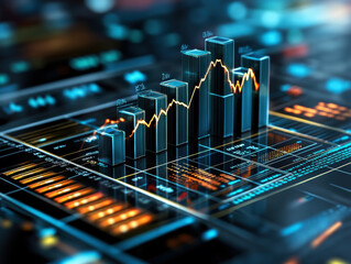 Poster - A stunning visualization of financial data, showcasing a rising bar graph against a tech-inspired background.