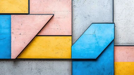 Poster - Vibrant Geometric Abstract Composition With Colorful Shapes and Angles on Textured Wall Background