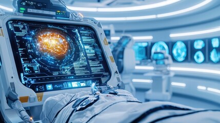 Poster - Futuristic Spaceship Cockpit with Advanced Digital Displays and Controls