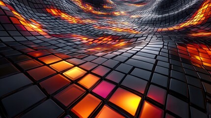Fototapete - A luminous mosaic glass abstract design with a rich palette of multicolored tiles and realistic light effects, creating depth.