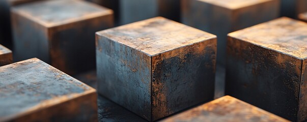 Aufkleber - Abstract metallic cubes forming modern industrial pattern