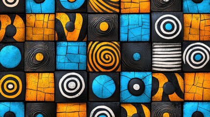 Poster - Vibrant Geometric Abstract Mosaic Tile Pattern Design Background