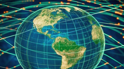 Poster - Global Network with Earth Illustration and Digital Connections
