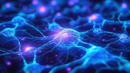 Poster - Abstract illustration of glowing neurons in vibrant blue and purple hues
