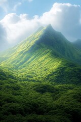 Poster - Serene mountain, majestic peak surrounded by lush greenery