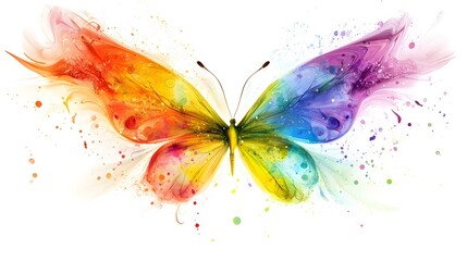 Poster - Vibrant and Colorful Abstract Butterfly Design with Splashes of Paint and Whimsical Elements, Symbolizing Transformation and Beauty in Nature
