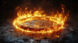 © PuriStudio - mesmerizing fire circle radiates intense heat and vibrant flames, creating captivating visual display. fiery ring contrasts against dark background, enhancing its dramatic effect