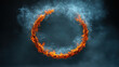 © PuriStudio - mesmerizing fire circle radiates intense heat and vibrant energy, surrounded by swirling smoke, creating captivating visual effect