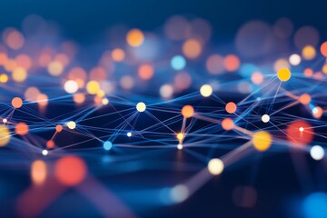 Aufkleber - Abstract background of colorful lights and interconnected lines representing digital networking, communication, innovation, and technology in a vibrant setting