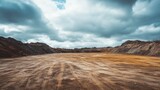 Empty Quarry Landscape Under Cloudy Sky