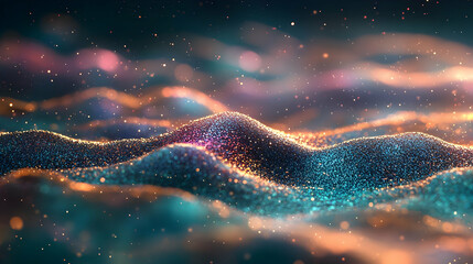 Poster - Abstract 3D Glittering Background: Teal, Orange, and Gold
