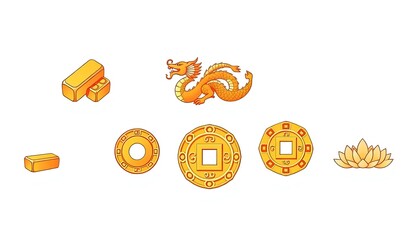 Gold Bars Isolated On White Background - Ancient Chinese Gold Icons