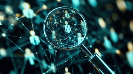 Poster - Magnifying Glass Over Network of Digital Human Icons and Connections