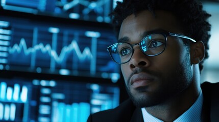 Poster - Young Businessman Analyzing Data on Computer Screen in Office