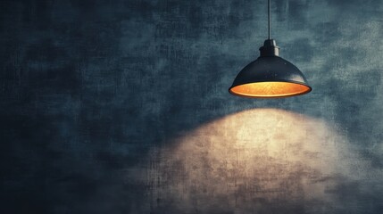 Poster - industrial hanging light fixture illuminating textured wall surface