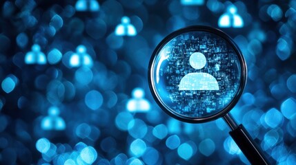 Poster - Magnifying Glass Over Digital Icons Representing Virtual Identity Concepts