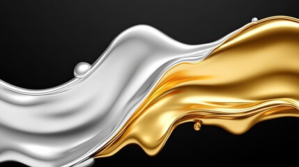 Poster - An abstract splash background with metallic gold and silver paint spreading on a black surface