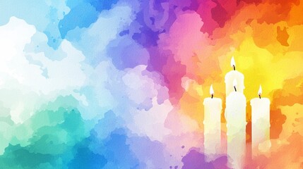 Poster - Candlelight, Warmth, Colorful Background, Serenity, Tranquility, Peaceful Vibes, Soft Glow, Spiritual Ambiance, Decorative Elements, Artistic Expression