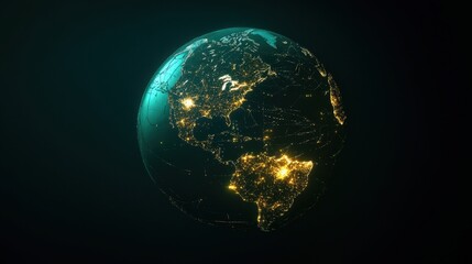 Poster - Detailed Digital Earth Globe with Bright Lights and Dark Background