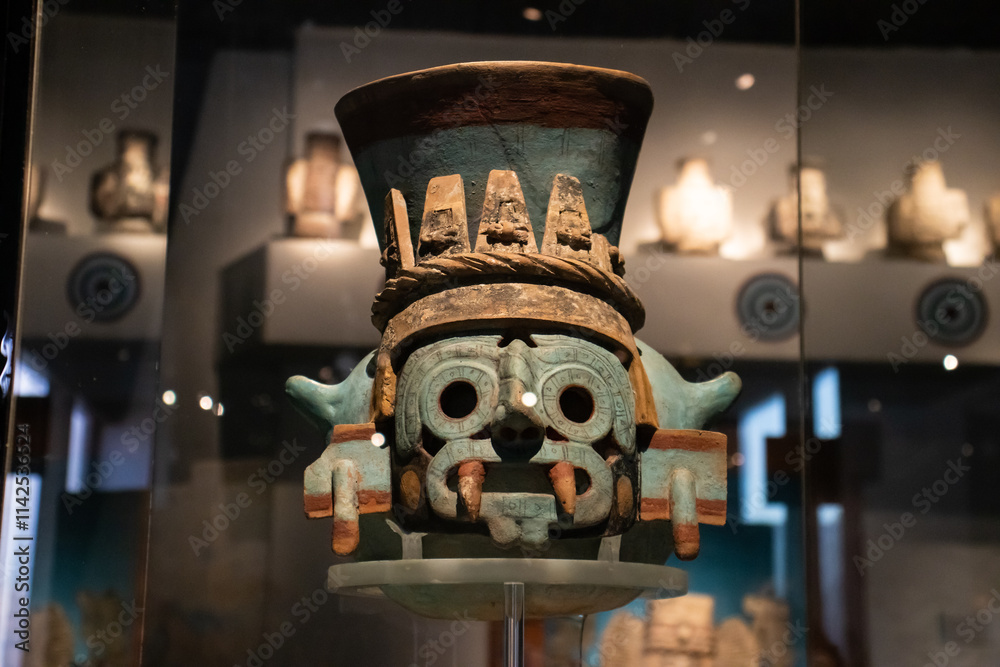 Mexico City, Mexico November 12, 2024: Aztec ceramic pot