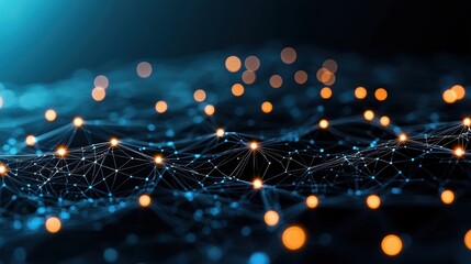 Poster - A dark background with glowing data points forming intricate patterns and connections, illustrating the concept of machine learning and data analysis.