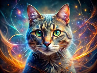 Double Exposure Animated Cat Background Art, Surreal Pet Photo, Mystical Feline Wallpaper, Dreamy Cat Image, Fantasy Cat Background