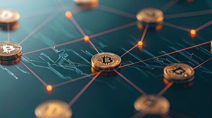 Poster - Abstract image of interconnected nodes with cryptocurrency logos, showcasing the concept of decentralized finance and digital currencies.